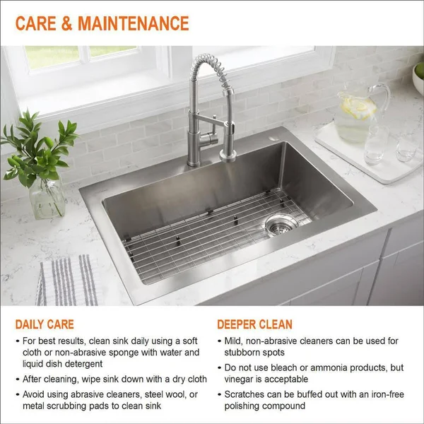 Glacier Bay Drop-In Kitchen Sink 25 in. 4-Hole Single Bowl Stainless Steel