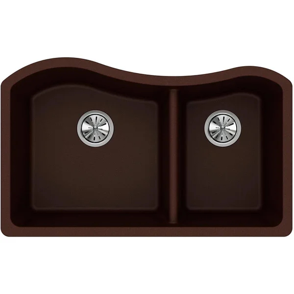 Elkay ELGHU3220RPC0 Quartz Classic 60/40 Double Bowl Undermount Sink - Pecan