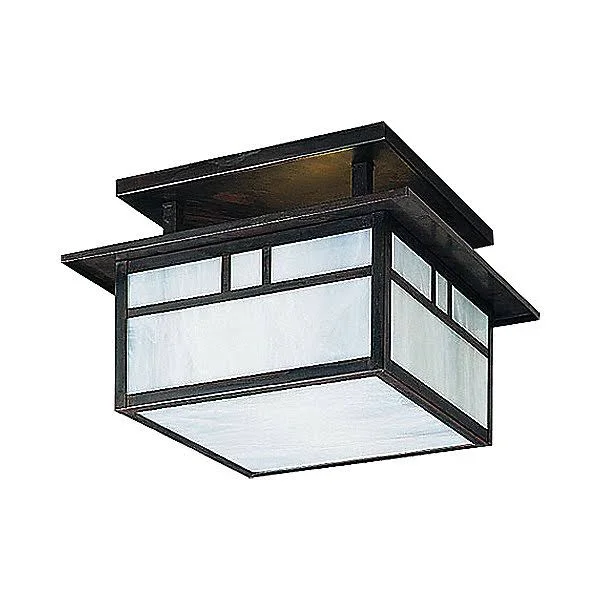 Huntington 2-Light Semi Flush Mount Arroyo Craftsman Overlay: Yes, Color: Antique Brass, Shade Color: Rain Mist