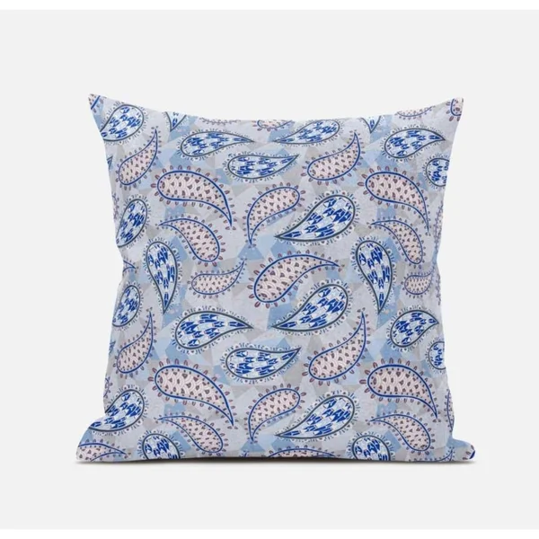 Paisley on Abstract Pillow Blue Gray Brown 16x22 x 16x22
