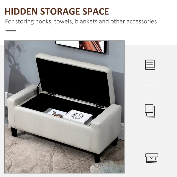 HOMCOM Linen Storage Ottoman Bench Storage Chest Tufted Ottoman Cube with Flipping Top, Beige
