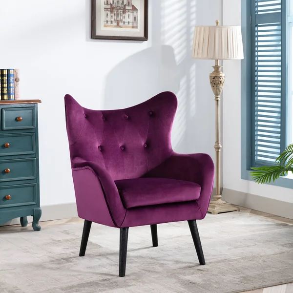 Corvus Cumbria Wingback Mid-Century Velvet Arm Chair - Cyan