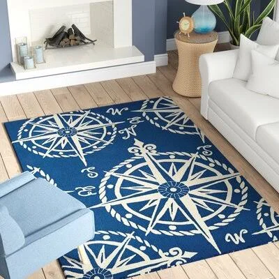 Breakwater Bay Beaufort Hand-Hooked Navy/Beige Indoor/Outdoor Area Rug
