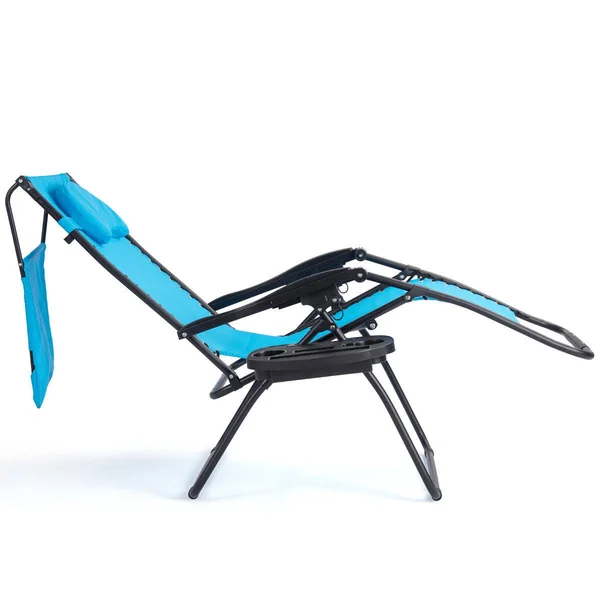 Folding Recliner Lounge Chair with Shade Canopy Cup Holder-Blue