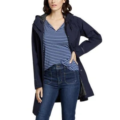 Eddie Bauer Women's Port Townsend Trench Coat Rain Jacket - Blue - XL