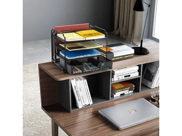 Simple Trending 4-trays Mesh Office Supplies Desk Organizer, Desktop Hanging File Holder with Drawer Organizer and Vertical Upri