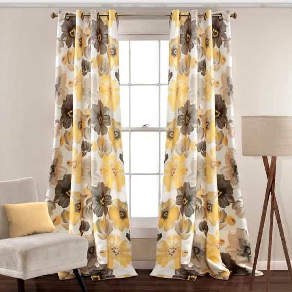 Lush Decor 16T003486 Leah Room Darkening Window Curtain Panels Yellow/Gray 52X120 Set