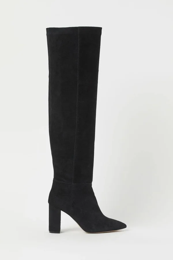 Ladies - Black Suede Knee-High Boots - Size: 8 - Hu0026M