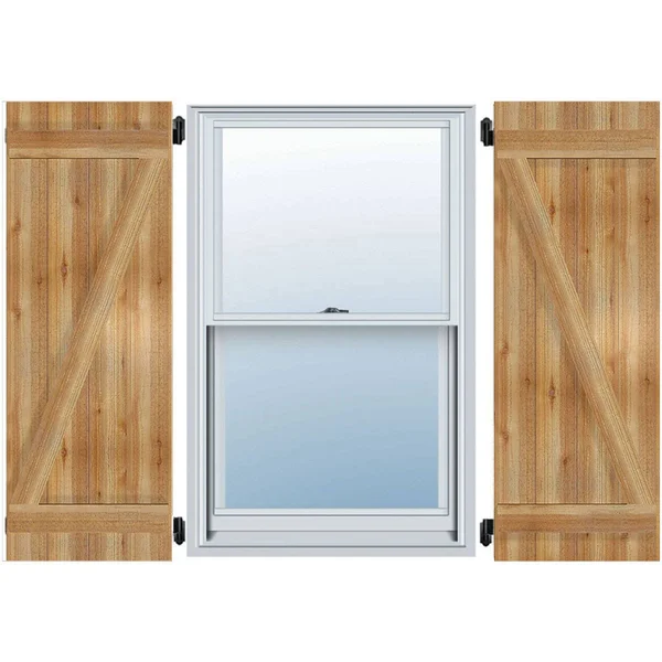 10 3/4x22W x 35x22H TimberCraft Two 5 3/8x22 Boards Joined Board-n-Batten Shutters w/Z-Bar, Rough Sawn Western Red Cedar (Per Pa
