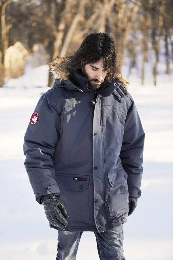 Canada Weather Gear Men's Fur Trim Hooded Parka Jacket Charcoal, XL