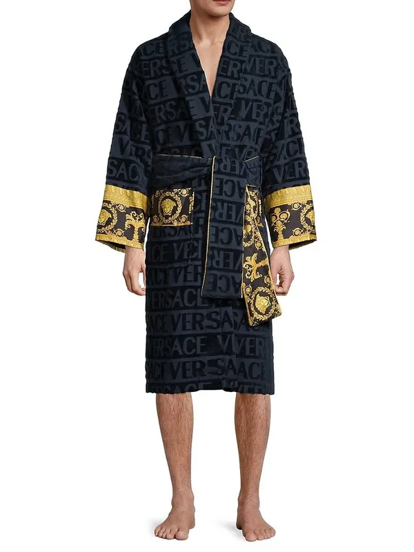 Versace Men's Barocco Sleeve Robe - Gold, Men's, XL