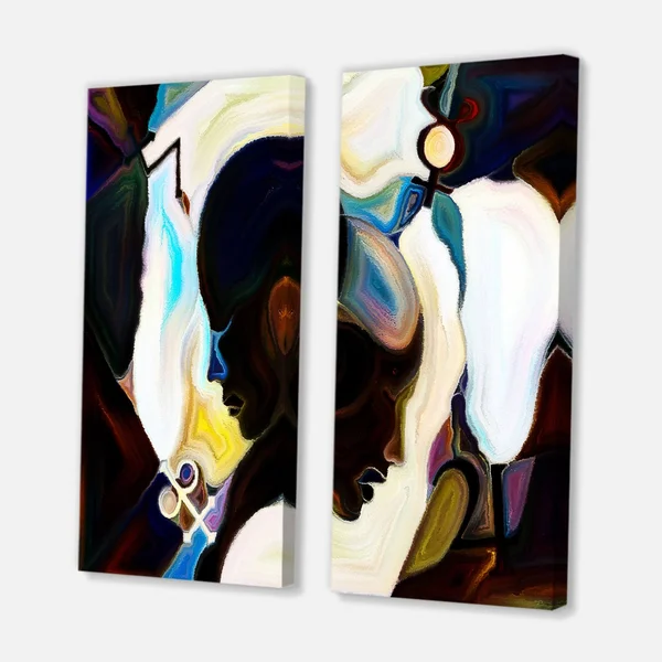 Designart &Union of Male and Female Faces I& Modern Canvas Wall Art Print 2 Piece Set - 16x22 W x 32x22 H x 1x22 D x 2 Pieces
