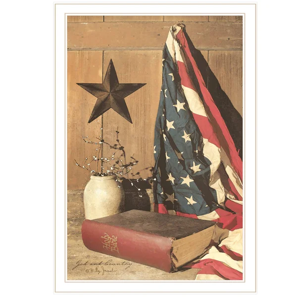 TrendyDecor4U God and Country by Billy Jacobs - Ready to Hang Framed Print, White Frame