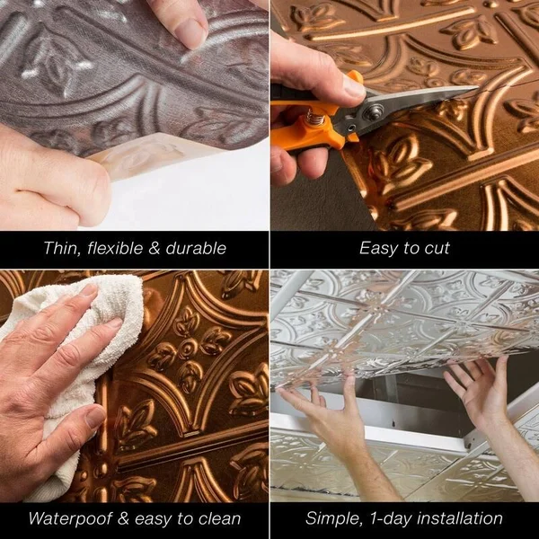 Fasade Minidome Decorative Vinyl 2ft x 2ft Lay in Ceiling Tile in Brushed Aluminum (5 Pack)