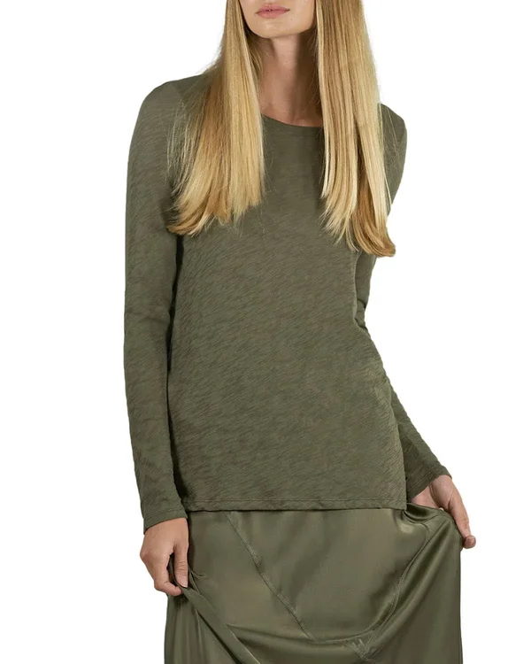 ATM Anthony Thomas Melillo - Slub Jersey Long Sleeve Destroyed Wash Tee - Army, Xs, Green