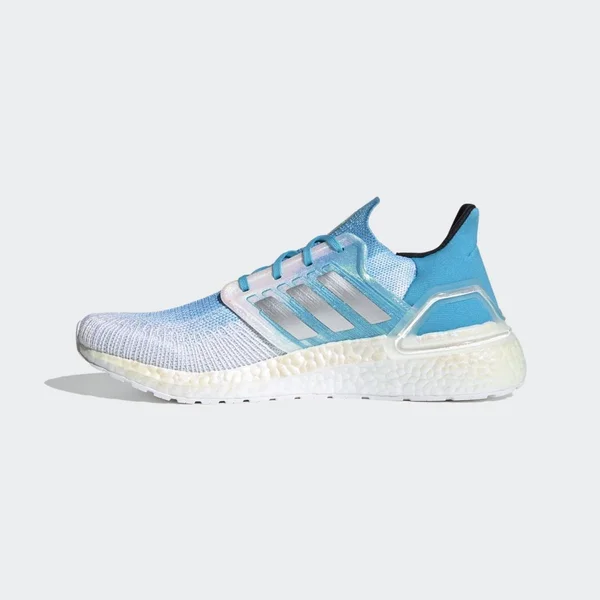 Adidas Ultraboost 20 White/Silver/Signal Cyan Men's Running Shoes, Size: 11.5