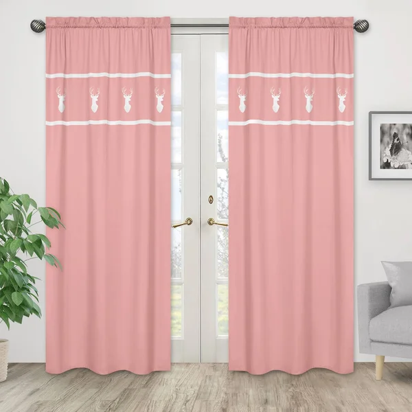 Sweet Jojo Designs Woodsy Coral - Mint and Grey Collection Window Panels, Set of 2