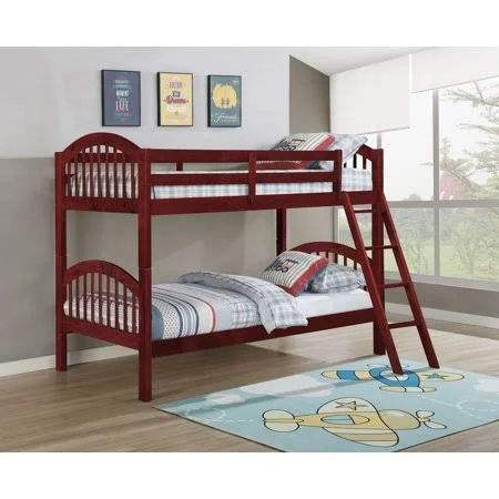 Seaport Arched Twin Over Twin Convertible Bunk Bed - Cherry, Red