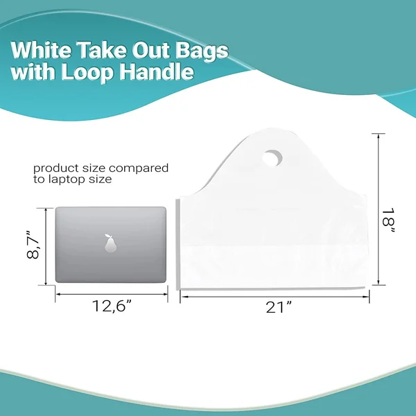 500 Pack White Plastic Wave Handle Take Out Bags 21x22 x 18x22 + 10 BG