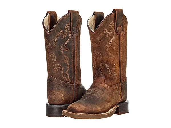 Old West Children's Broad Square Toe Boots - Brown