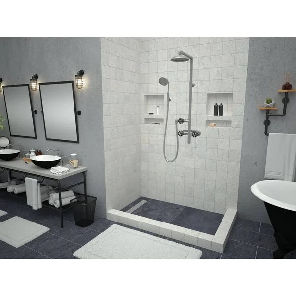 Tile Redi RT4860LDR-PVC-BN3 60x22 x 48x22 Double Threshold Shower Base with Drain Cover