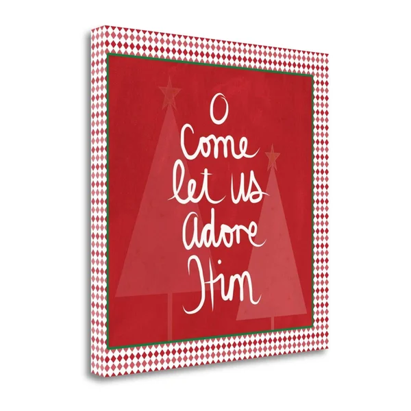 Tangletown Fine Art 'O Come Let US Adore Him - Red' by Linda Woods Textual Art on Wrapped Canvas