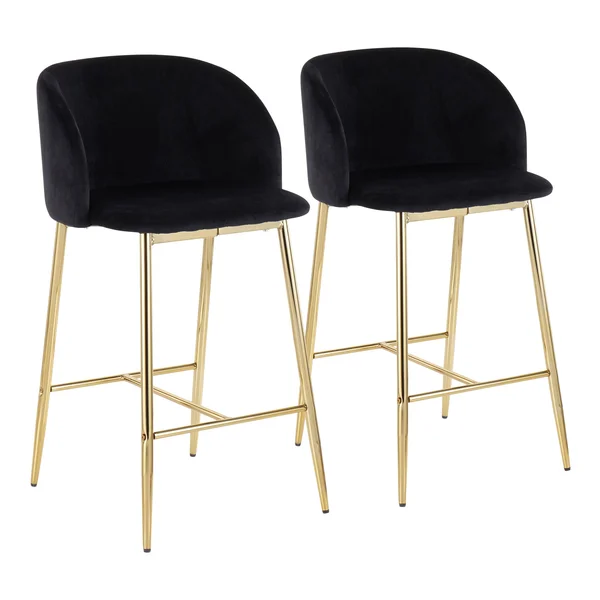 LumiSource Fran Contemporary Counter Stool, Set of 2 - Chrome, Blue Velvet