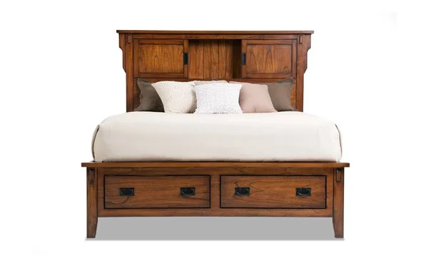 Mission Oak II Full Bookcase Storage Bed in Brown - Transitional Asian Hardwoods and Veneers by Bob&s Discount Furniture