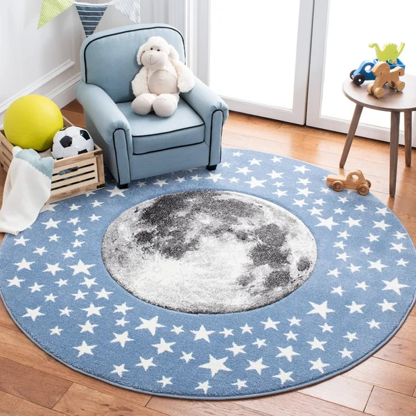 Safavieh Carousel Kids Aine Moon Rug - 5&3x22 x 5&3x22 Round - Light Blue/Grey