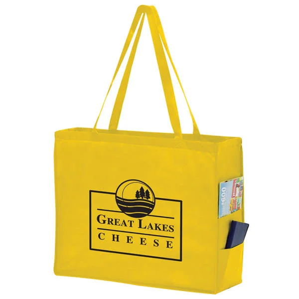 100 Pcs Side Pocket Tote Bag - Screen Print, 20" x 16"