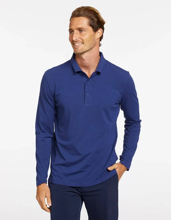 Sun Protective Long Sleeve Polo Shirt for Men UPF50+, UV Protection Navy