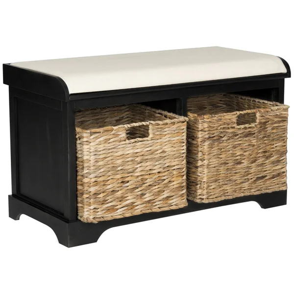 Safavieh Freddy Distressed Black Wicker Storage Bench