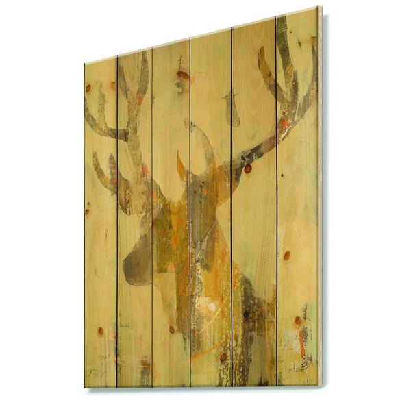 Designart 'Golden Deer II' Modern Farmhouse Print on Natural Pine Wood - Brown - 30 in. Wide x 40 in. High