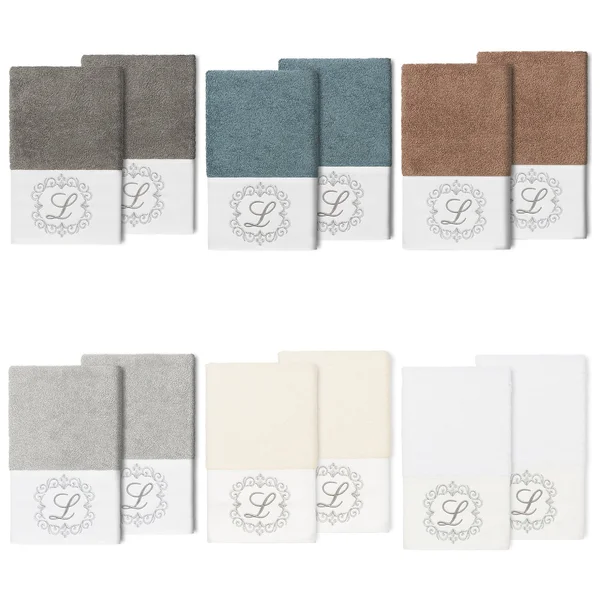 Linum Home Monica 2 Piece Embellished Hand Towel Set - Gray-R