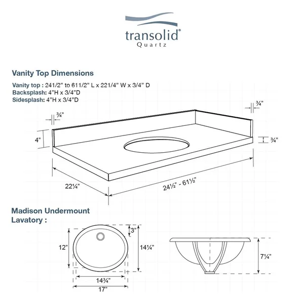 Transolid 31.25-in Natural White Quartz Bathroom Vanity Top, VT31.25X22-1OU-4W-1