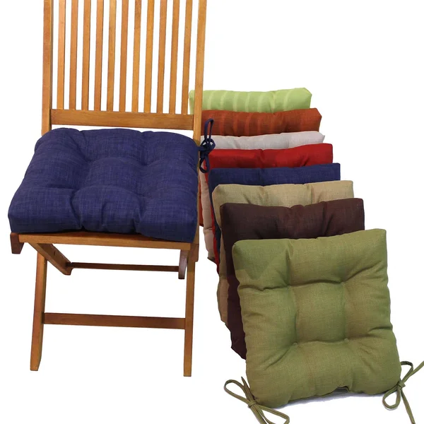 Blazing Needles 16 in. Square Outdoor Chair Cushions with Ties - Set of 4 - Blue