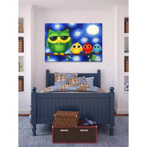Marmont Hill 'Colorful Owls' by Nicola Joyner Painting Print Canvas Art - Yellow