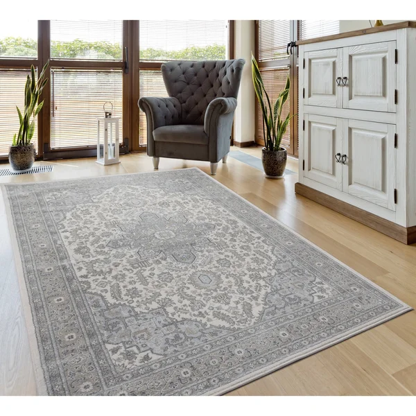 Porch & den Stoddard Geometric Floral Pattern Area Rug - 5&3x22 x 7&2x22 - Denim Blue