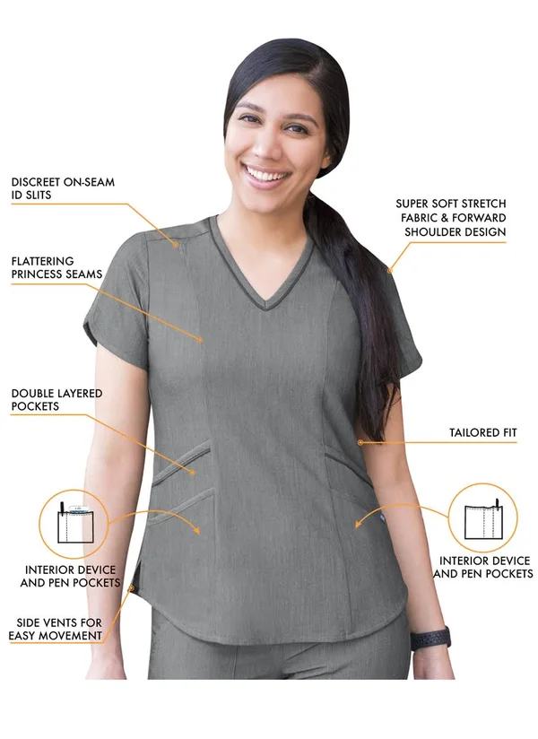 Adar Pro Heather Modern Athletic Scrub Set for Women - Modern V-Neck Scrub Top & Yoga Jogger Scrub Pants - P9500H - Heather