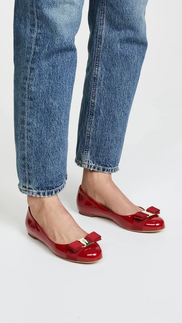 Salvatore Ferragamo Varina Patent Bow Ballet Flats, Rosso (Red)