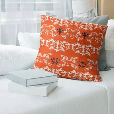 Denver Football Baroque Square Pillow Cover East Urban Home Color: Coral/White/Black, Size: 18x22 x 18