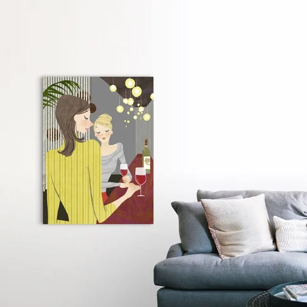 Two Woman with Wine at Bar Counter, Canvas Wall Art, 36x48, Great Big Canvas