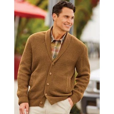 John Blair Men's Shaker-Knit Cardigan Sweater - Color: Oatmeal Heather, Size: S