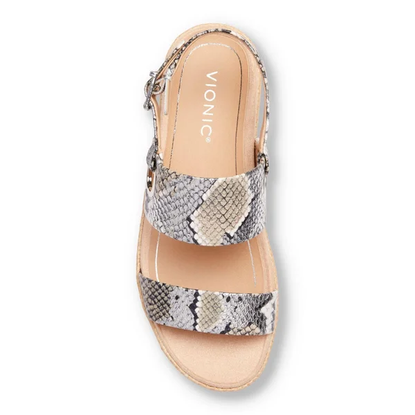 Vionic Louise Platform Sandal - Women's - Grey/Off White Snake Print - Platform Slingback