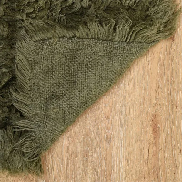 Linon New Flokati Hand Woven Wool 8'x10' Rug in Olive Green - CYMX1604