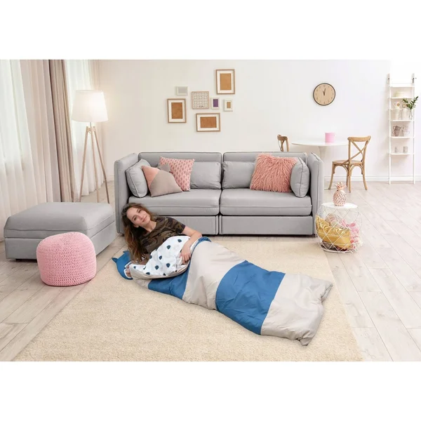 Chic Home Holger Sleeping Bag with Cat Ear Hood with Geometric Pattern, Navy/Red/White, Size: Twin Xlong