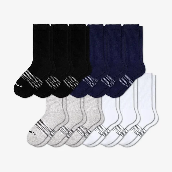 Men's Calf Sock 12-Pack - Mixed Solids - Medium - Cotton - Bombas