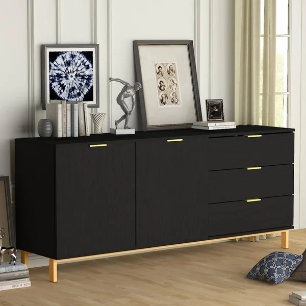 FUFUu0026GAGA 2-Door Storage Cabinet in Black - LJY-KF200156-01