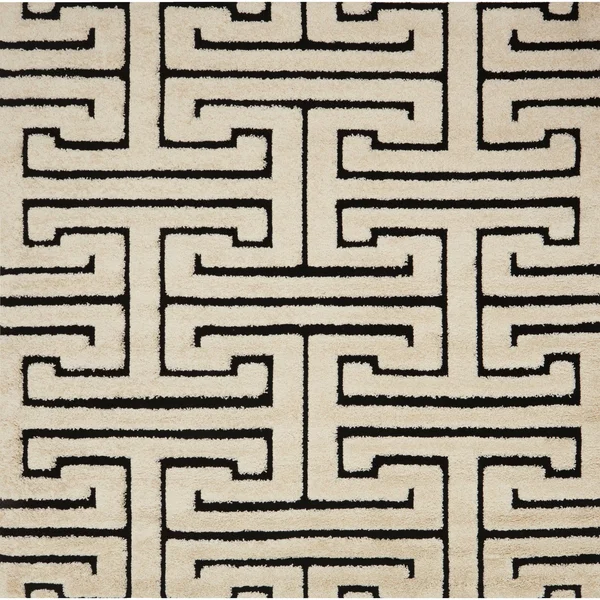 Alexander Home Julian Modern Greek-Key Shag Area Rug - 5&3x22 x 7&7x22 - Ivory/Dark Brown