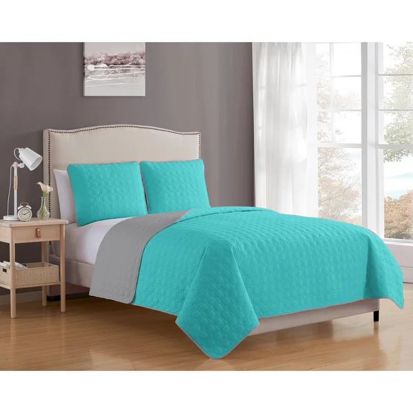MHF Home Bethany Reversible 3-Piece Quilt Set - Size: King, Green